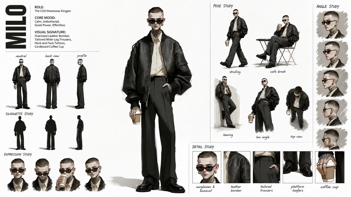 Comic / Storyboard - High Fashion Character Concept Sheet — output 1