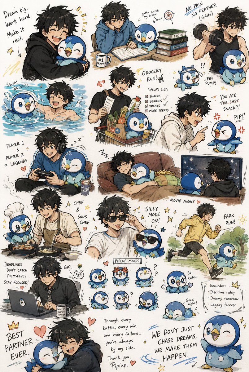 Comic / Storyboard - Anime Boy and Piplup Adventure Sheet — output 1