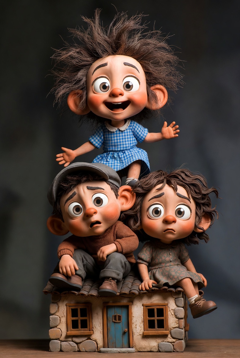 Game Asset - Whimsical 3D Clay Sculpture of Stacked Children Prompt — output 1