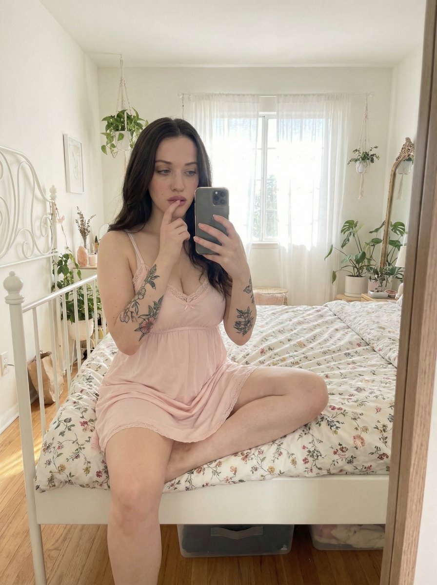 Intimate Bedroom Mirror Selfie — output 1