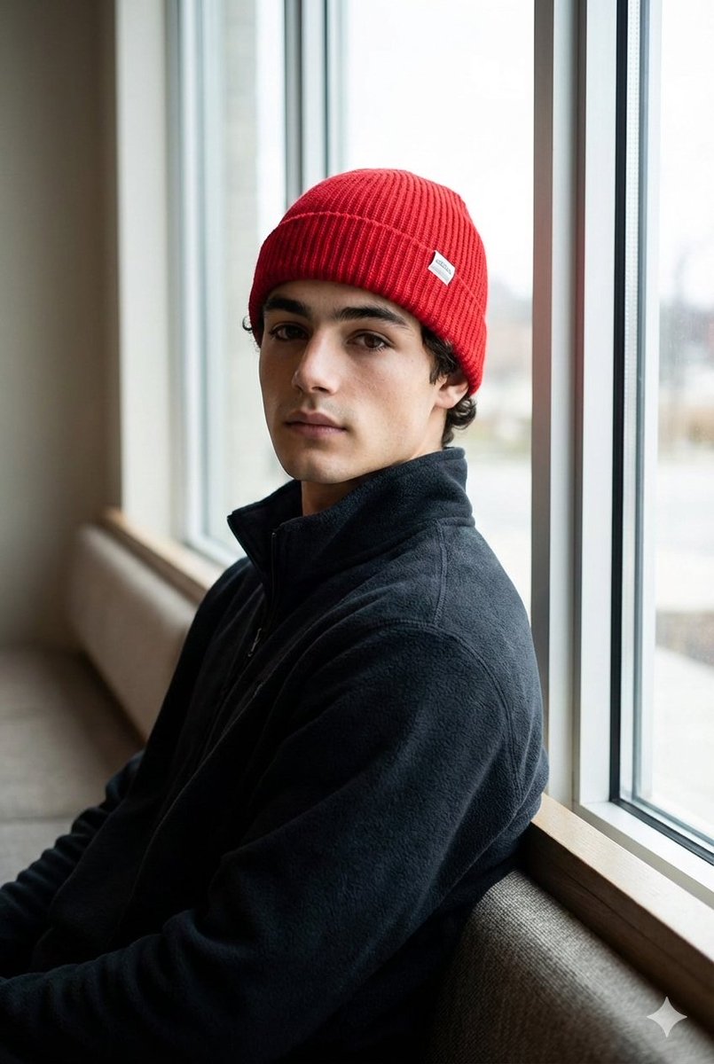 Portrait with Red Knit Cap Prompt — output 1