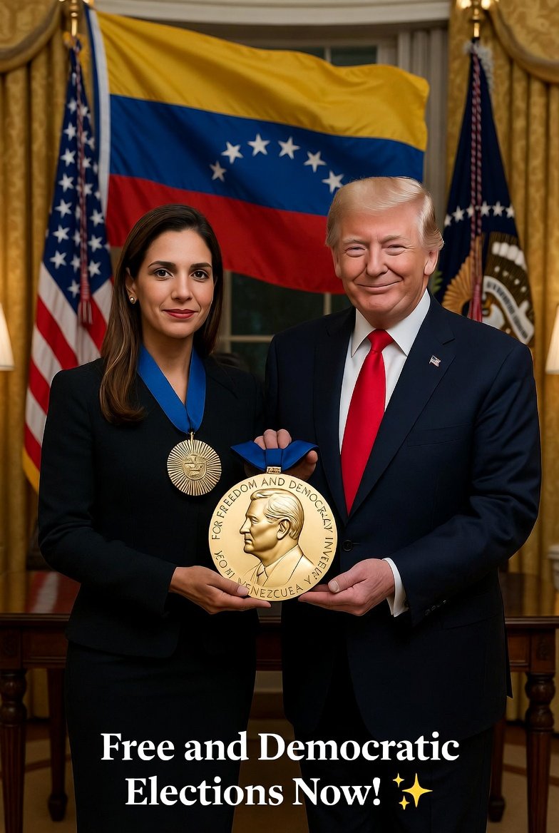 Historic Meeting: Machado and Trump with Nobel Medal — output 1