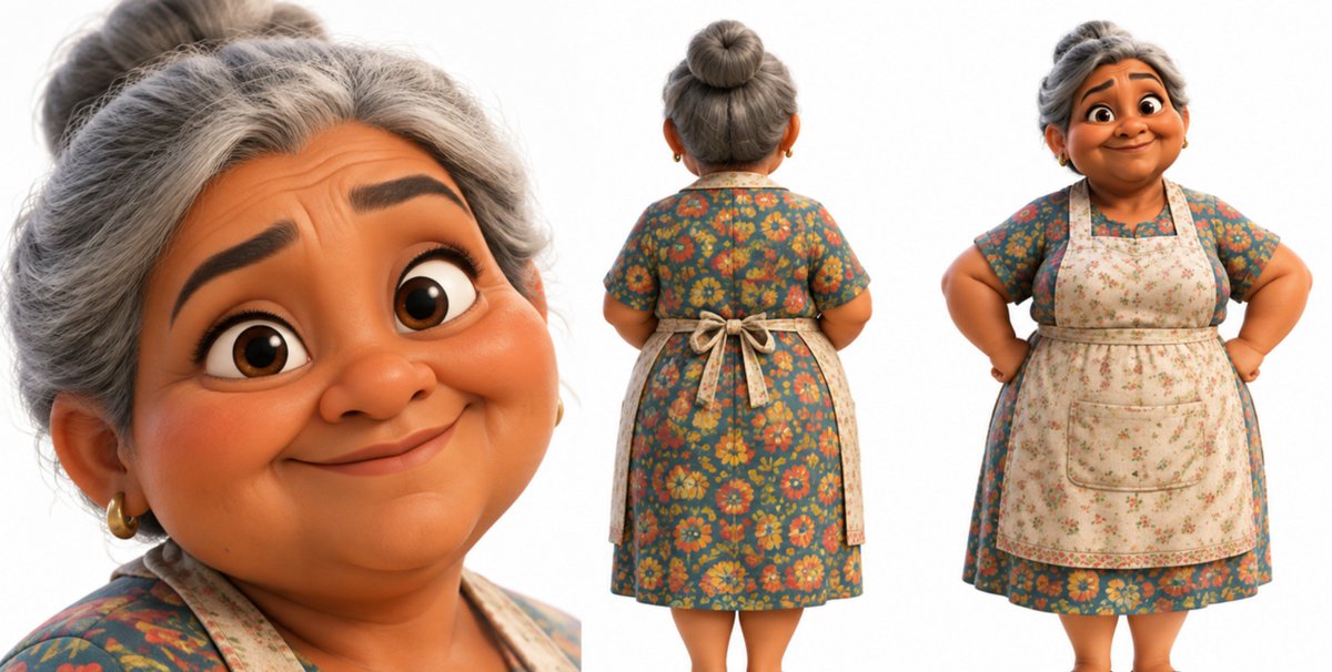 Game Asset - Pixar-Style Elderly Woman Character Sheet — output 1
