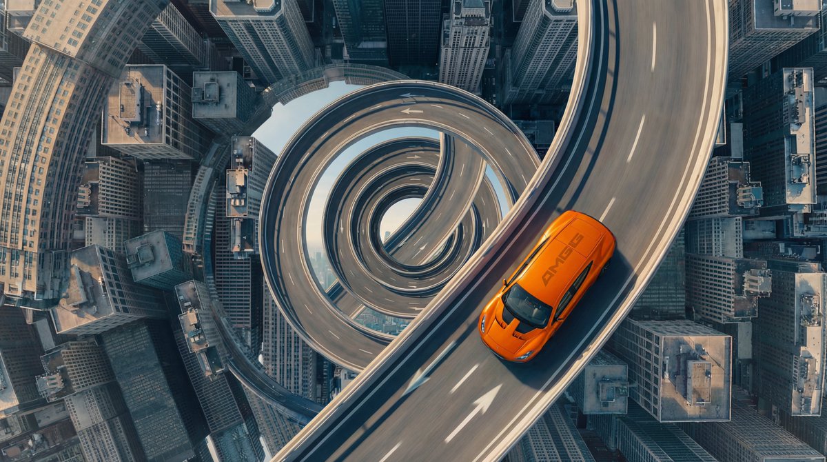 Inverted Cityscape Car Chase Prompt for Nano Banana Pro — output 1