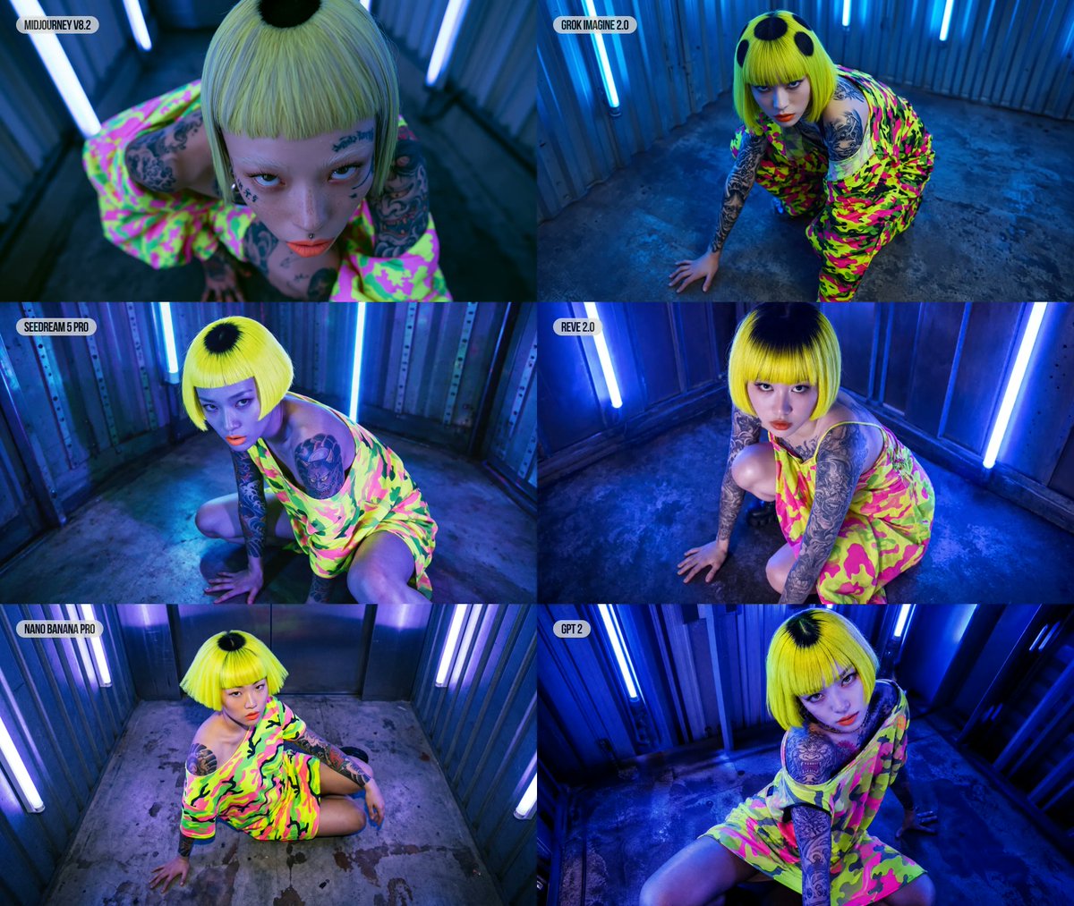 Social Media Post - Neon Fashion Model Comparison Collage — output 1
