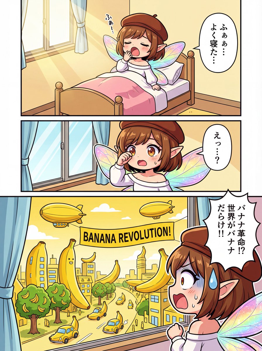 One-page color manga about the Banana Revolution — output 1