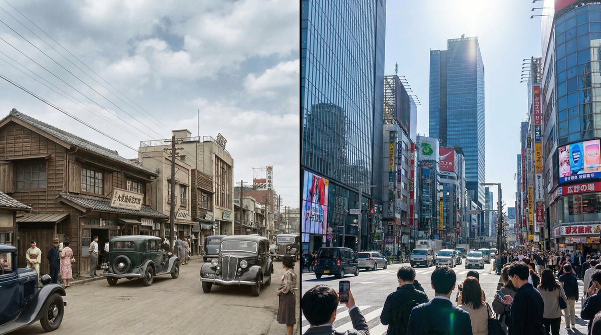 Split-screen time-lapse of same location by coordinates — output 1