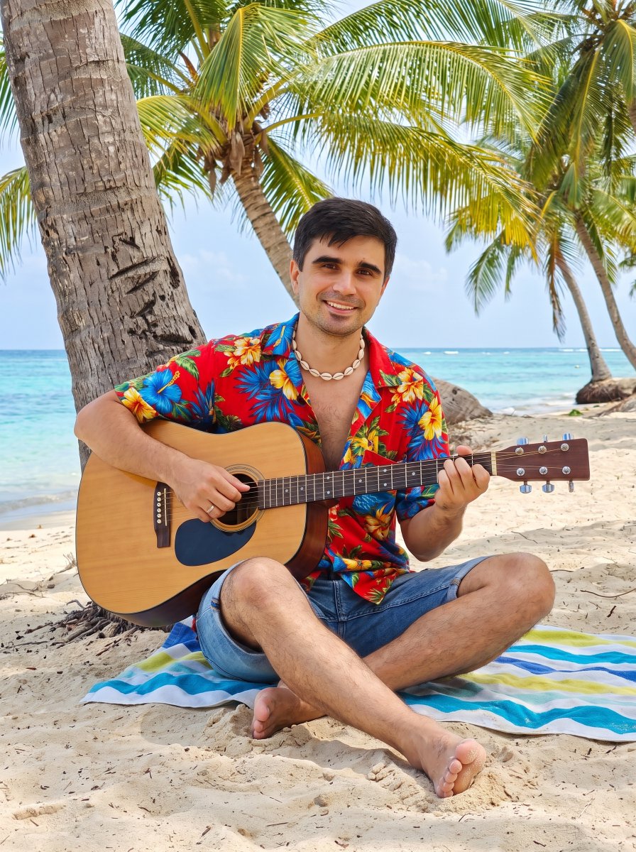 Profile / Avatar - Summer Beach Guitarist Portrait — output 1