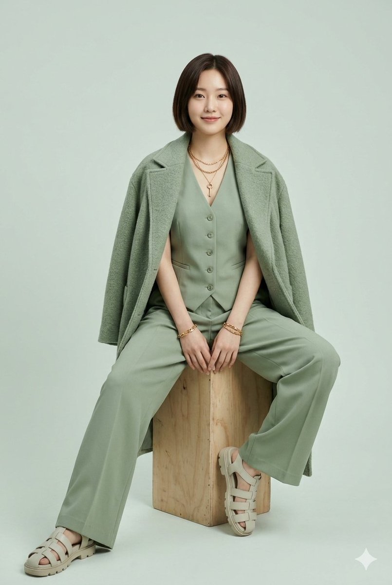 E-commerce Main Image - Monochrome Sage Green Fashion Lookbook — output 1