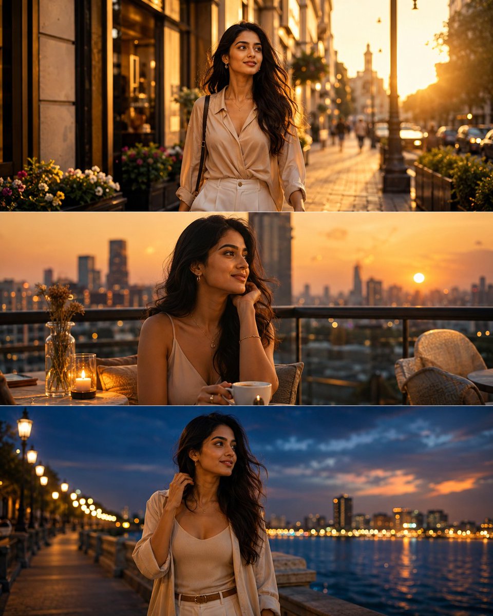 Social Media Post - Indian Woman Golden Hour Story Triptych — output 1