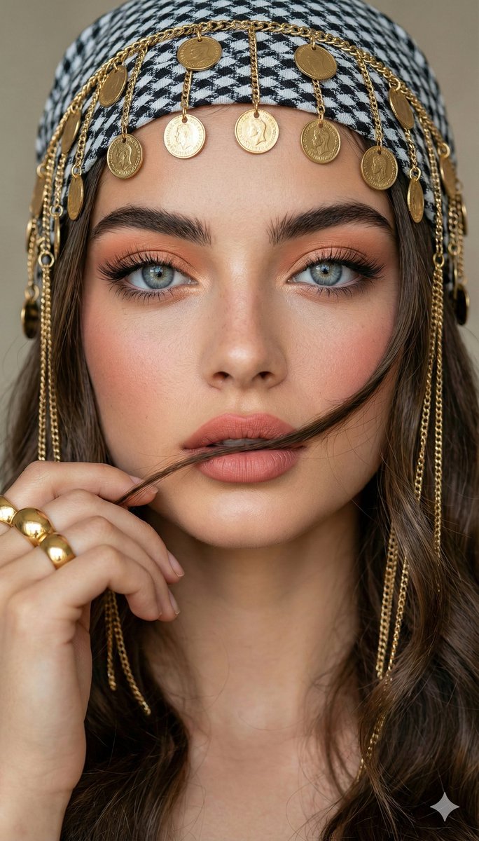 Social Media Post - Close-up Portrait with Headscarf and Jewelry Prompt (Image Reference) — output 1