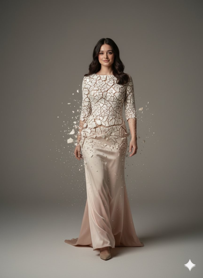 High-Fashion Porcelain Transformation Portrait — output 1