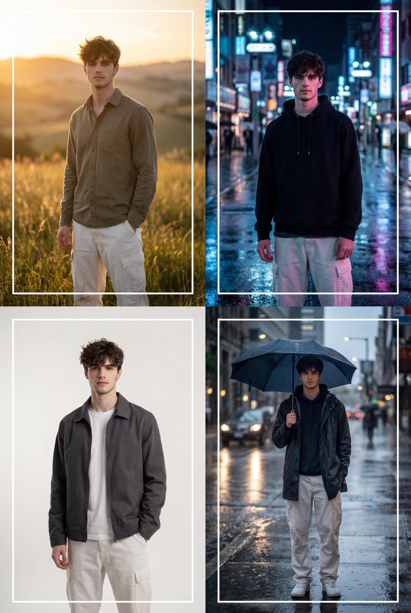 Profile / Avatar - Cinematic 2x2 Grid Portrait with Consistent Identity — output 1