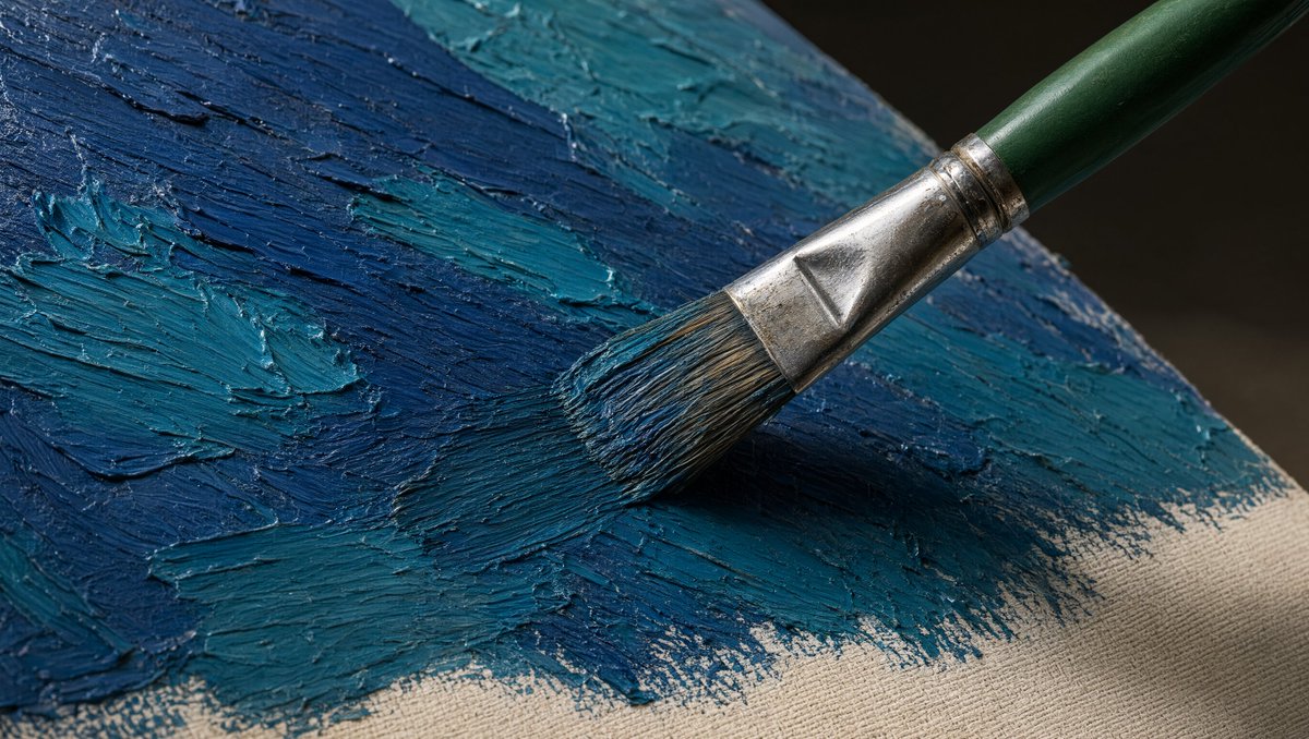 Product Marketing - Macro Oil Paint Brush on Canvas — output 1