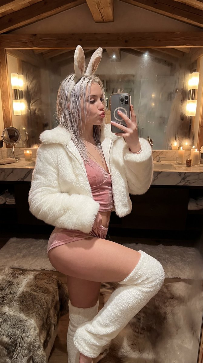 Ultra-photorealistic mirror selfie prompt for a luxury ski chalet setting — output 1