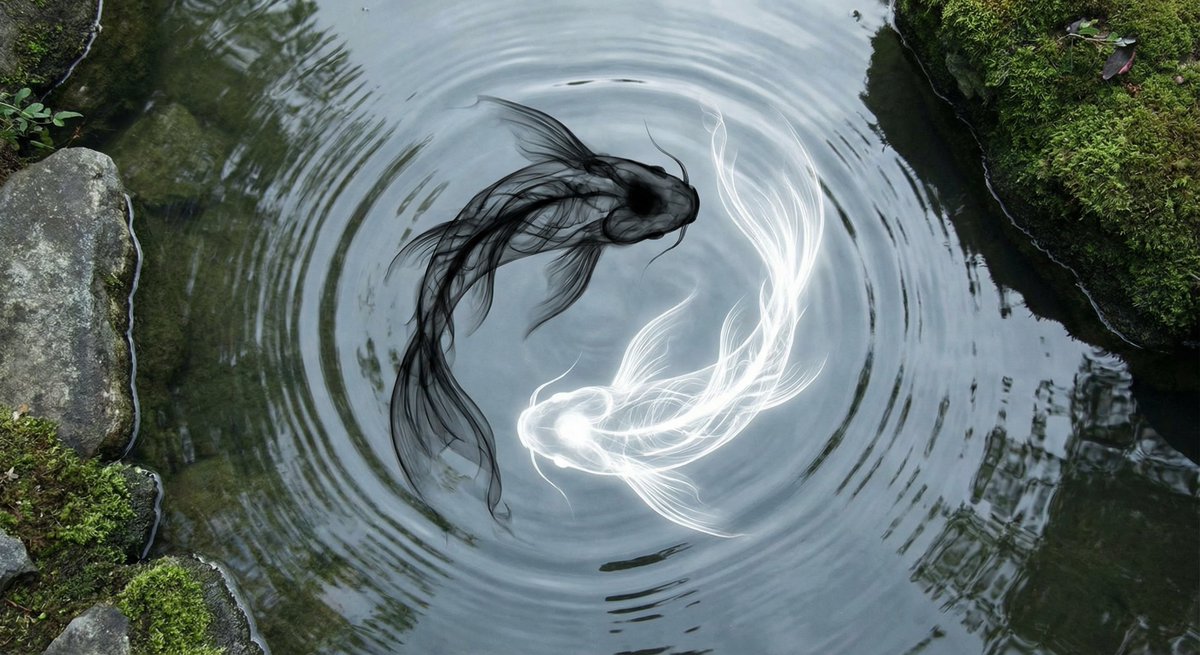 Yin-yang koi ink illustration — output 1
