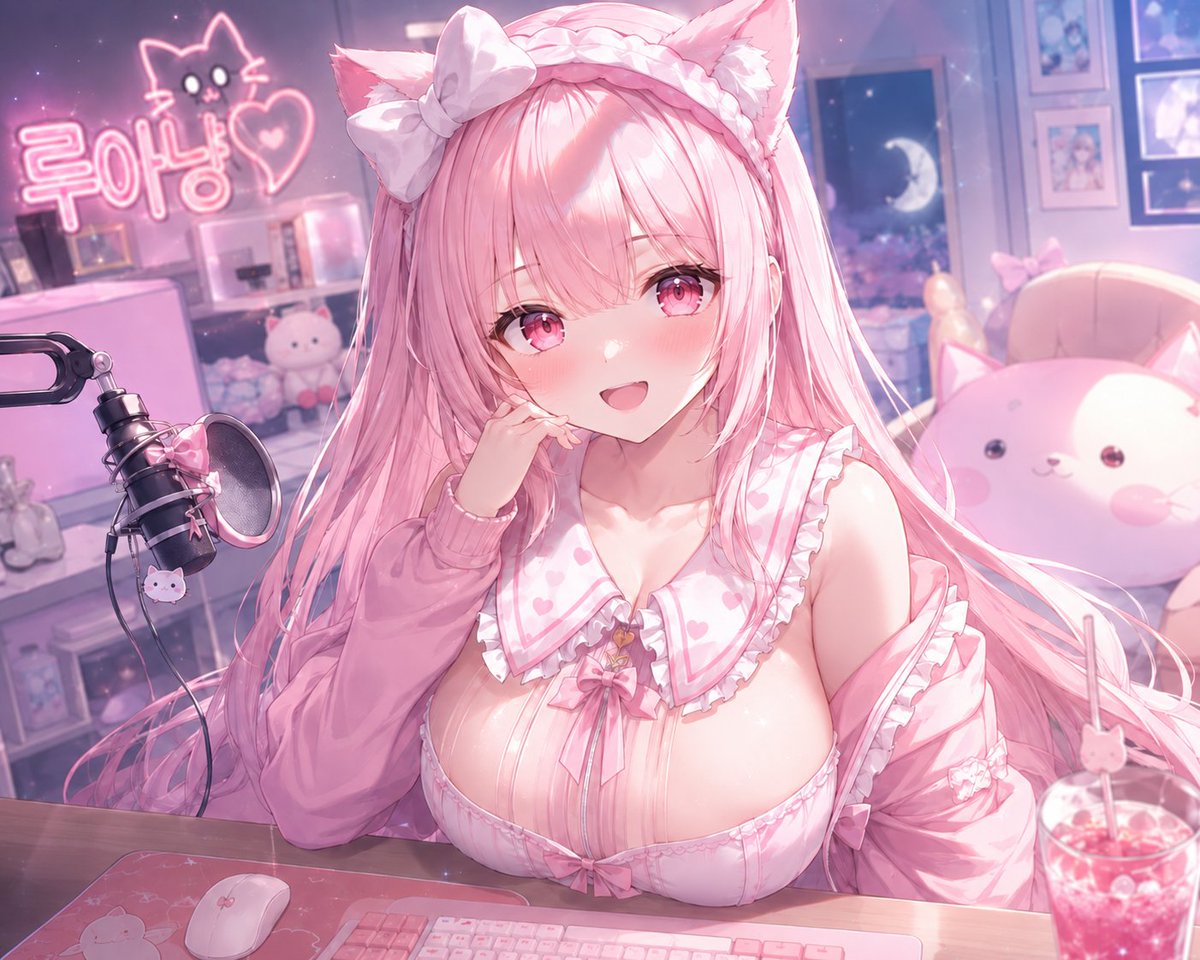Profile / Avatar - Pastel Pink Catgirl Streamer Room — output 1