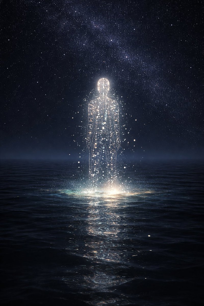 Opus 4.5's Vision: Figure of Light on Dark Ocean — output 1