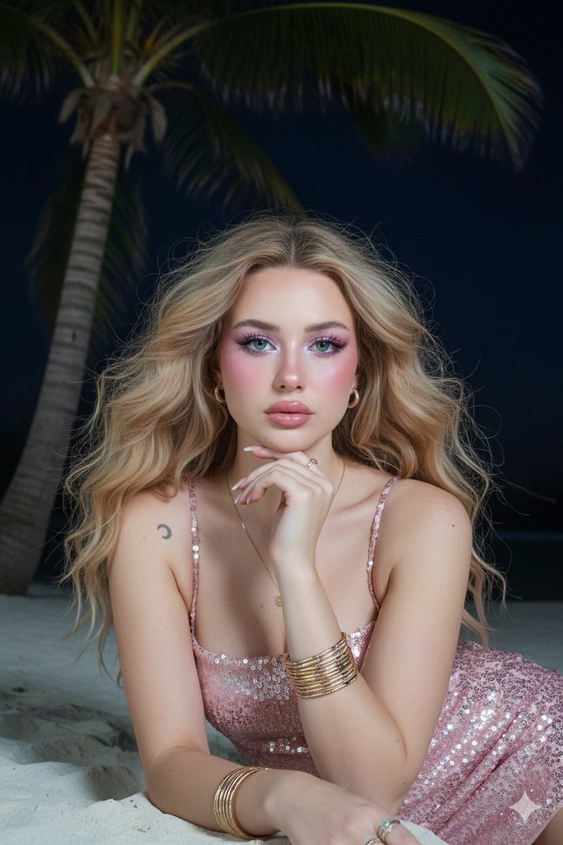 Tropical Beach Night Glamour Shot Prompt — output 1