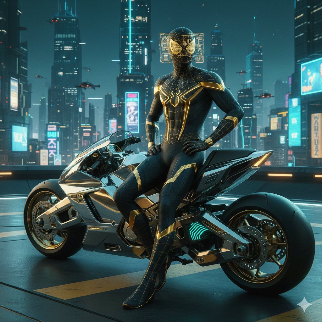 Game Asset - Cyberpunk Spider-Man in Matte Black and Gold — output 1