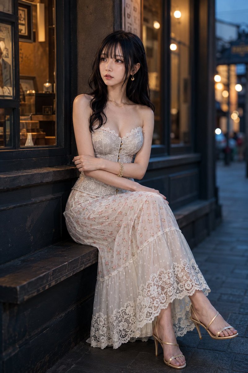 E-commerce Main Image - Pale Silver-Gray Corset and Maxi Skirt — output 1