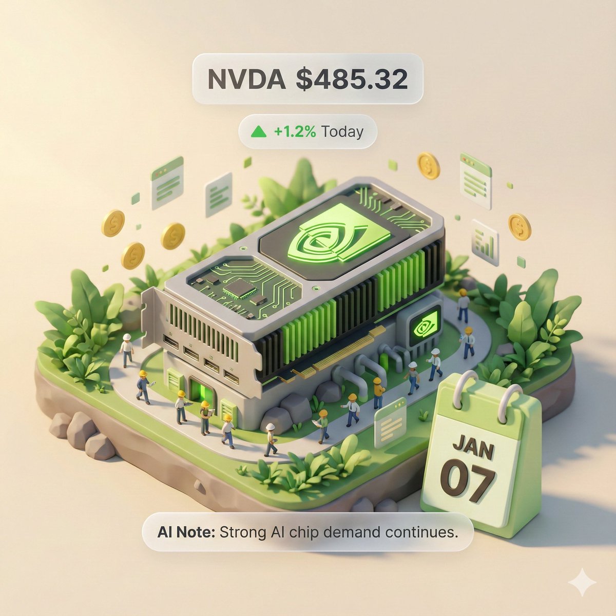 Infographic / Edu Visual - Autonomous Financial Artist Prompt for 3D Stock Visualization — output 1