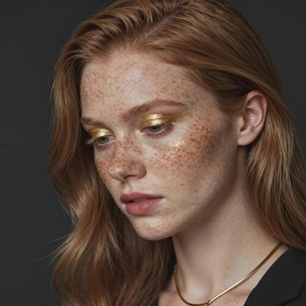 Social Media Post - Freckled Model Gold Makeup Portrait — output 1