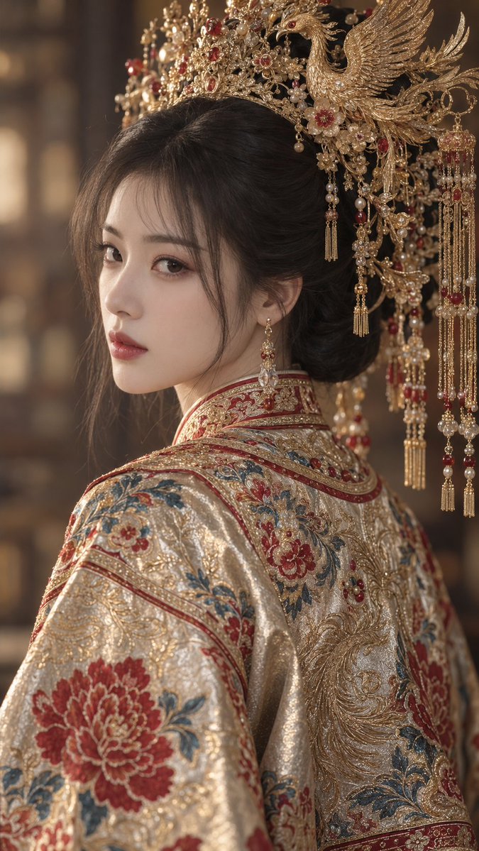 Social Media Post - Golden Phoenix Crown Guofeng Portrait — output 1