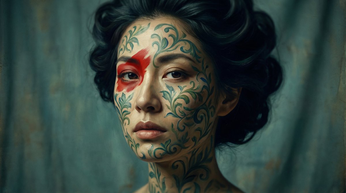 Cinematic Portrait with Botanical Skin Patterns — output 1