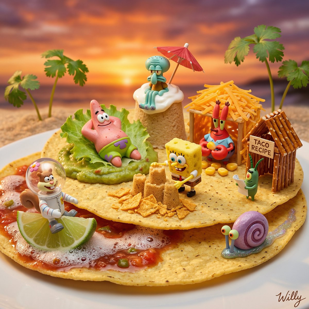 SpongeBob Taco Beach Resort Diorama Prompt — output 1
