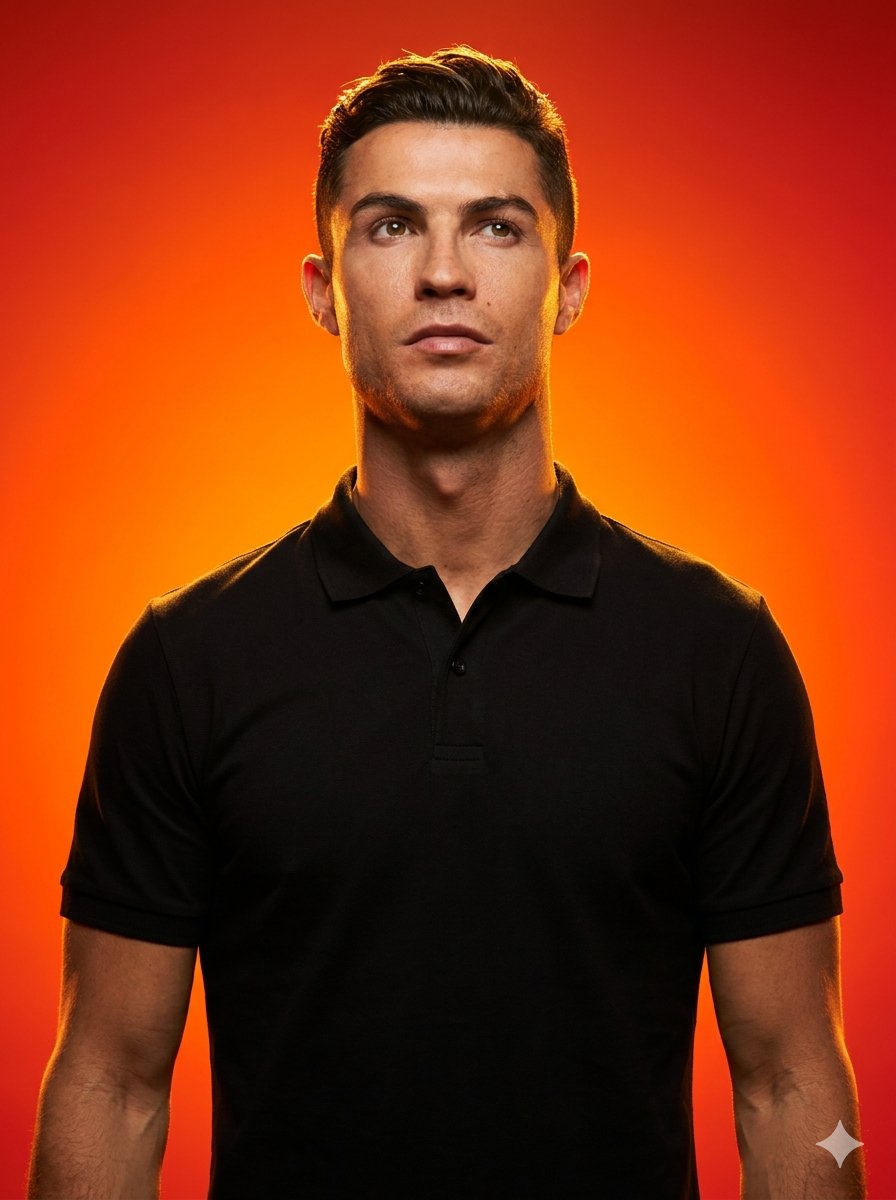 Product Marketing - Studio portrait with fiery gradient background — output 1