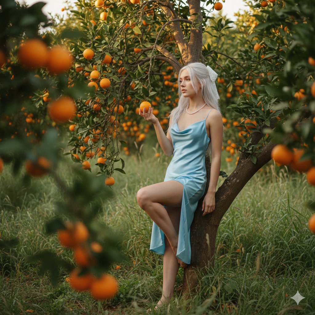 Dreamy Golden Hour Orange Grove Portrait Prompt — output 1