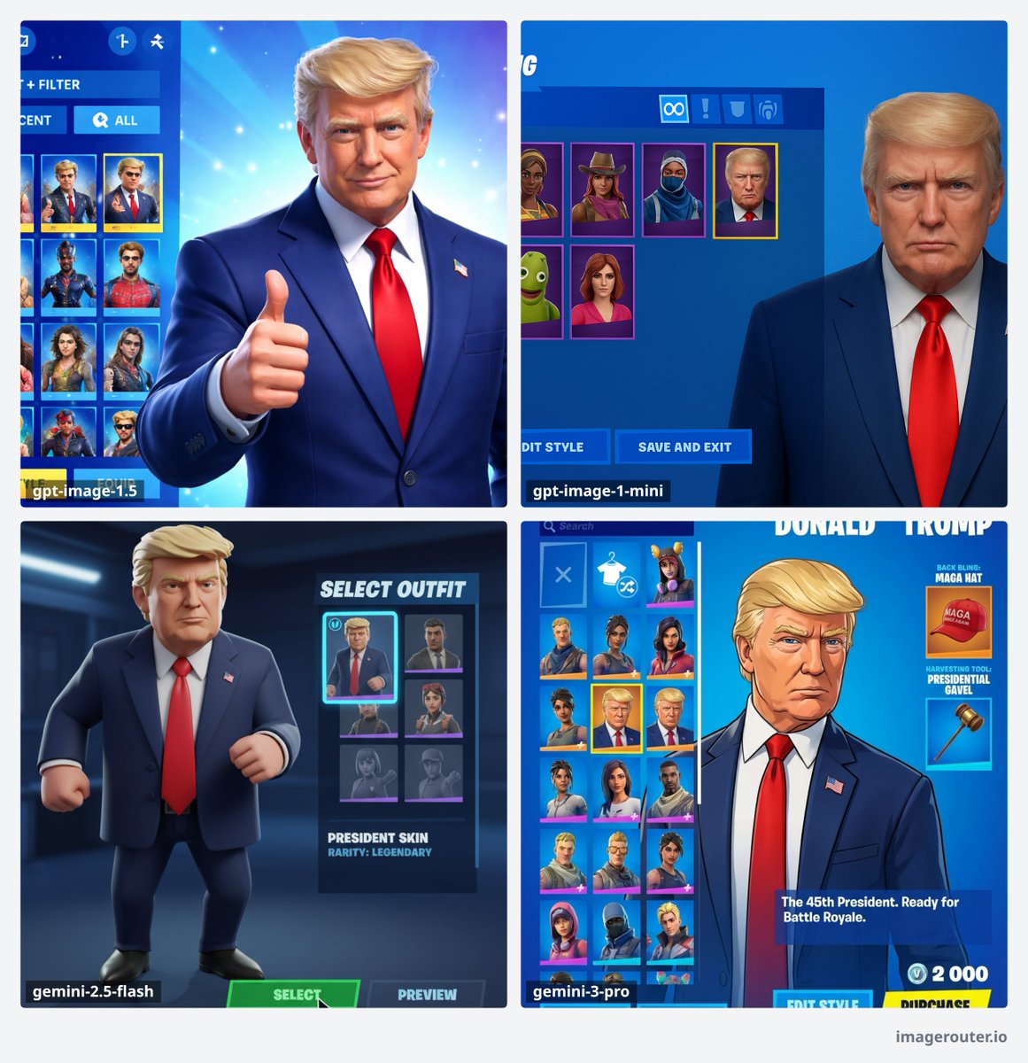 Fortnite Screenshot of Trump Skin Selector Menu — output 1