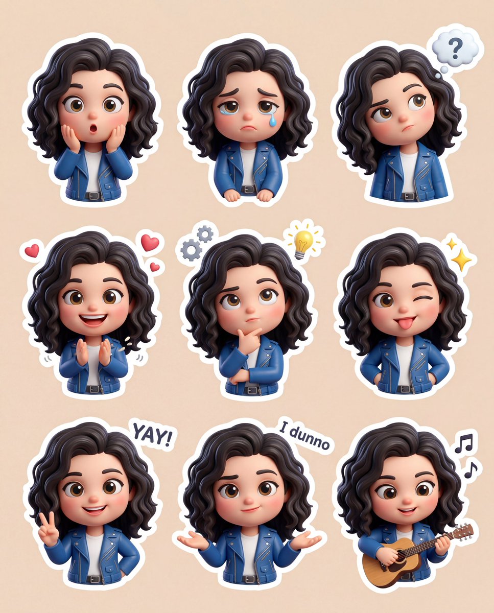 Game Asset - 3D Chibi Sticker Set with Customizable Jacket Color — output 1