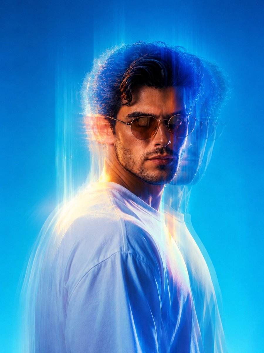 Social Media Post - Dreamy Cyan Motion Blur Portrait — output 1