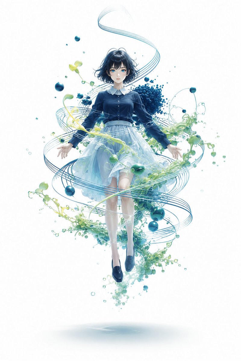 Social Media Post - Floating Anime Girl with Teal Spirals — output 1