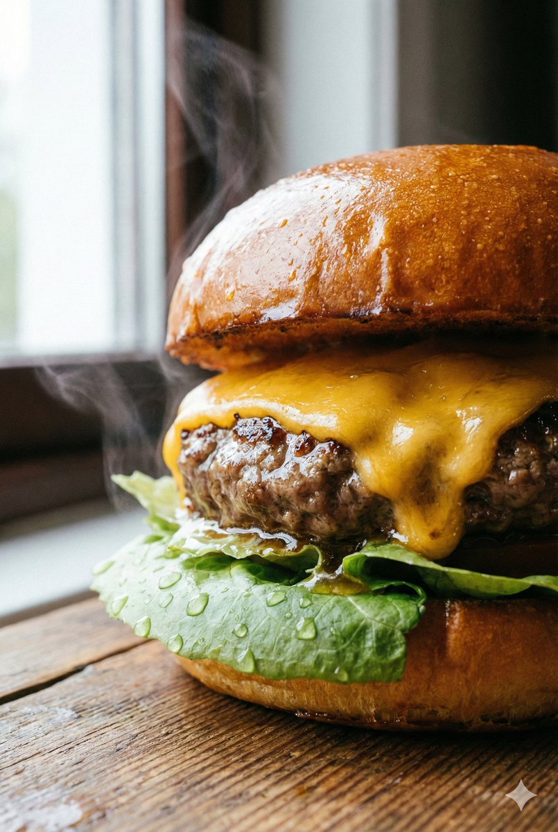 E-commerce Main Image - Macro Beef Burger Food Photography Prompt — output 1