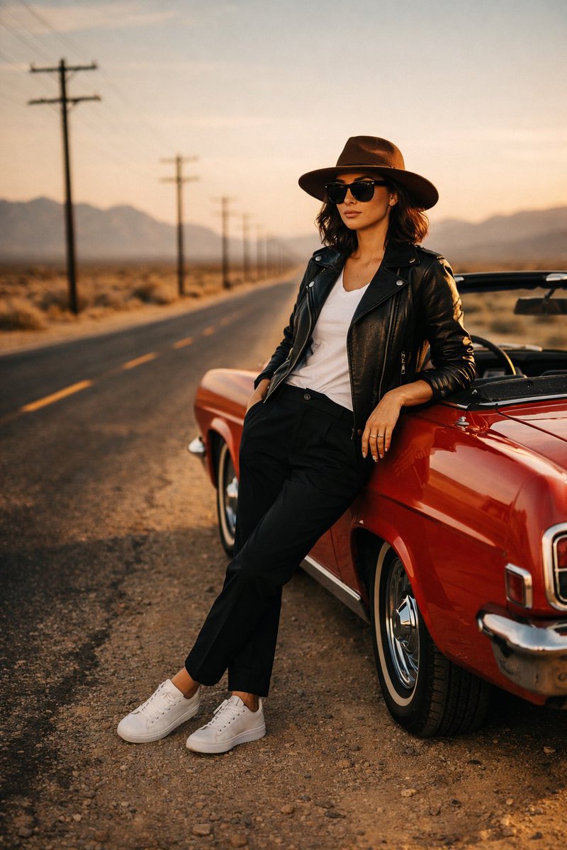 Product Marketing - Cinematic Desert Highway Fashion Portrait — output 1