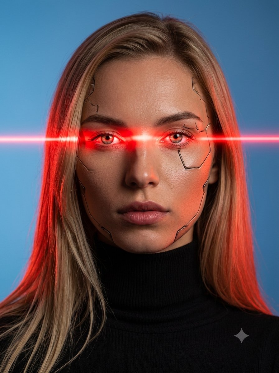 Game Asset - Female Android Studio Portrait with Laser Eyes — output 1