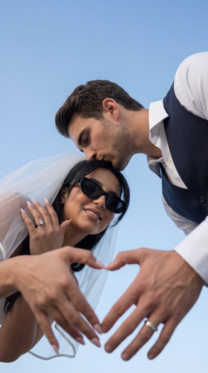 Social Media Post - Low-Angle Wedding Editorial with Heart Hands — output 1