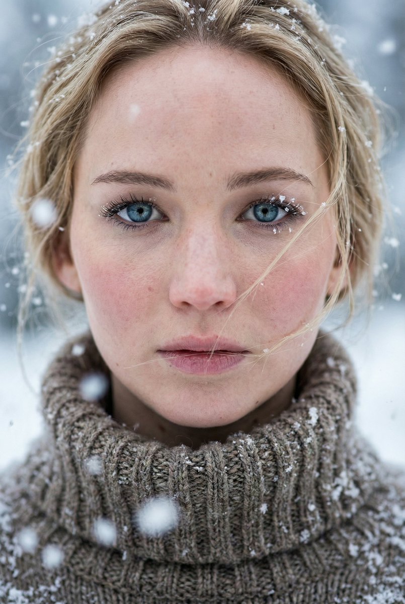 Ultra-Photorealistic Winter Portrait Macro Focus (Jennifer Lawrence) — output 1