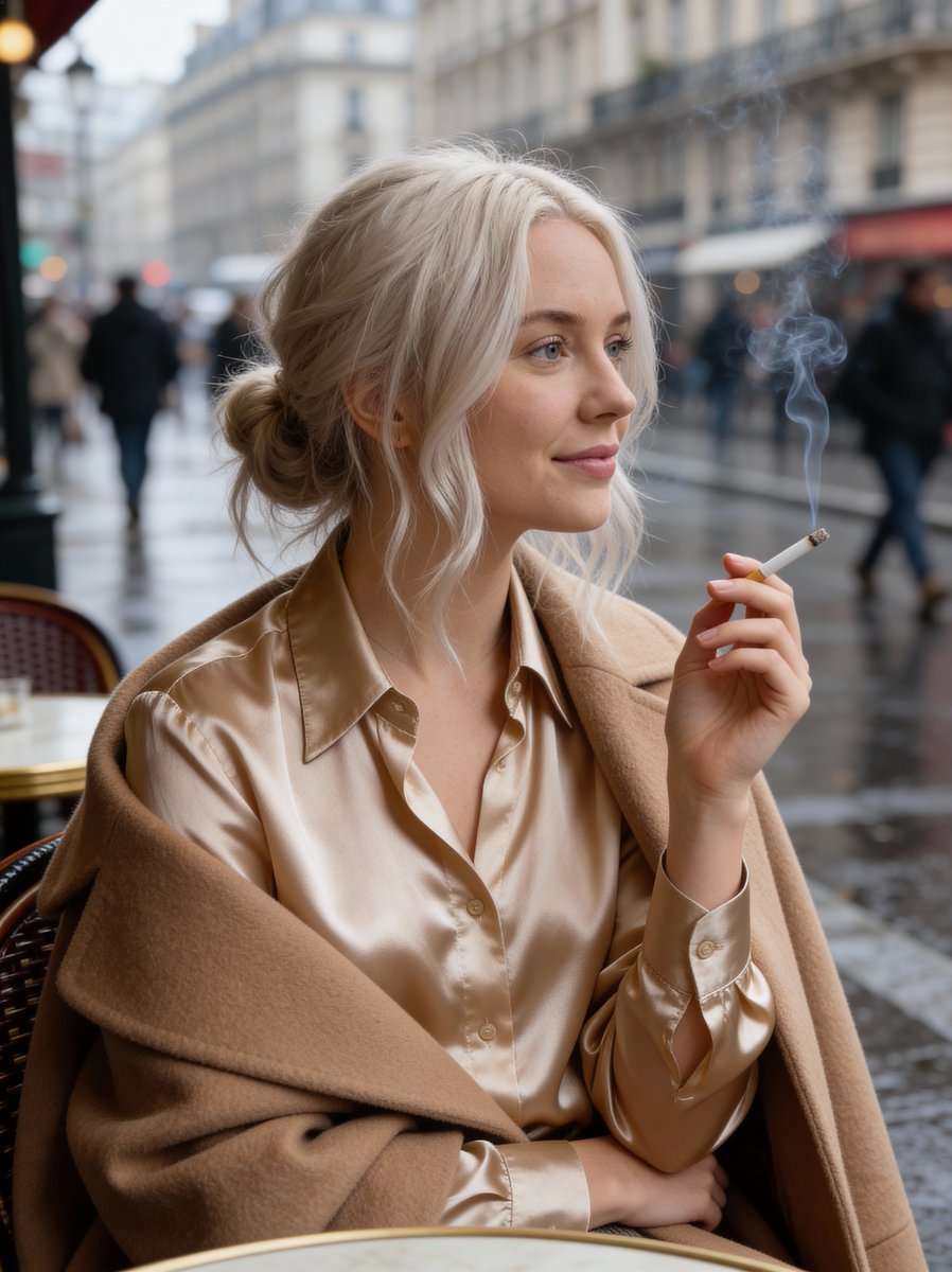 Moody Parisian Cafe Portrait Prompt — output 1