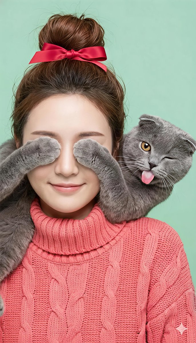 Comical Portrait of Woman with Winking Cat — output 1