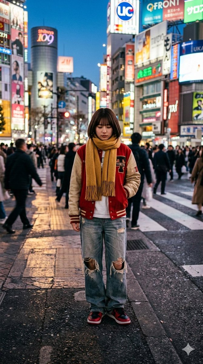 Poster / Flyer - Photorealistic Street Photo Prompt: Vintage Fashion Girl in Shibuya — output 1