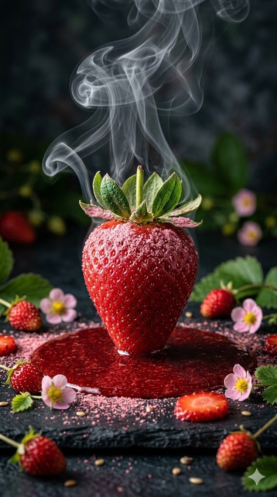 E-commerce Main Image - Cinematic Macro Photograph of a Strawberry in Syrup — output 1