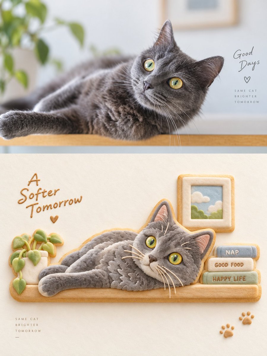 Social Media Post - Grey Cat Photo vs Cookie Art Diptych — output 1