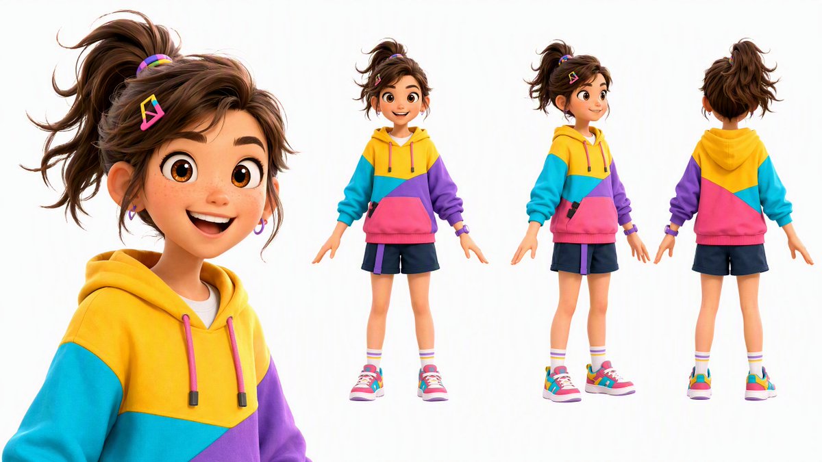 Game Asset - Colorful 3D Girl Character Sheet — output 1