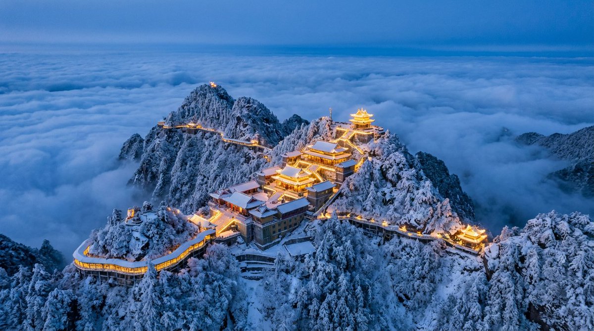 Poster / Flyer - Spectacular Aerial View of Laojun Mountain Temple in Winter — output 1