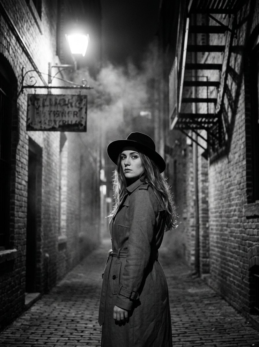 Comic / Storyboard - Noir Alleyway Cinematic Portrait — output 1