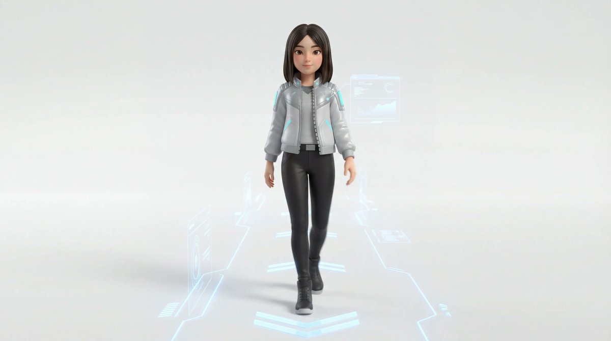 Game Asset - Medium Shot of Character Interacting with Floating Interface — output 1